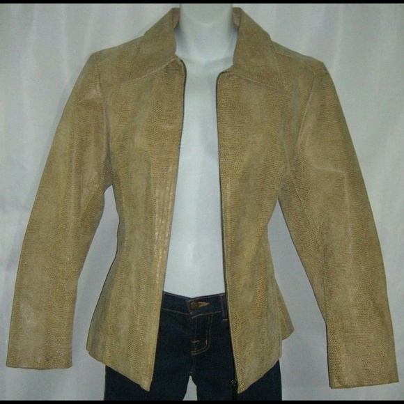 Vintage 90’s Jacqueline Ferrar Textured Leather Jacket Camel Animal Print y2k - Picture 2 of 7